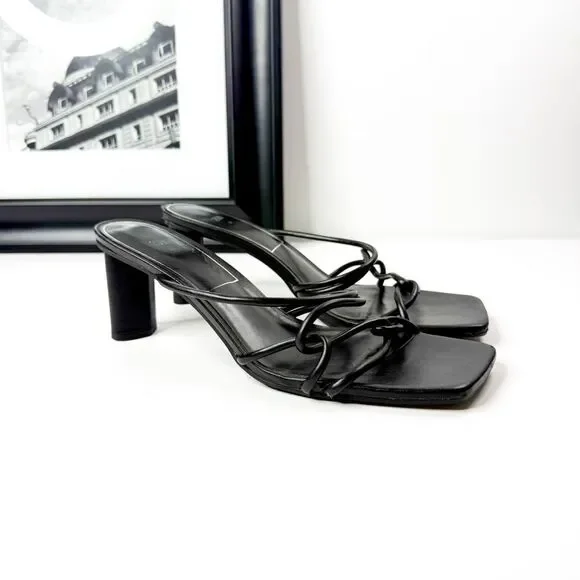 Zara Women's Black Strappy Block Heeled Sandals | Size 40 | Square Toe Slip-On - Picture 3 of 8